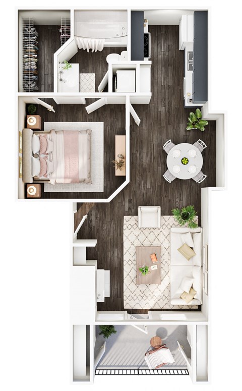 Floor plan for 1 bed, 1 bath, 588 sqft